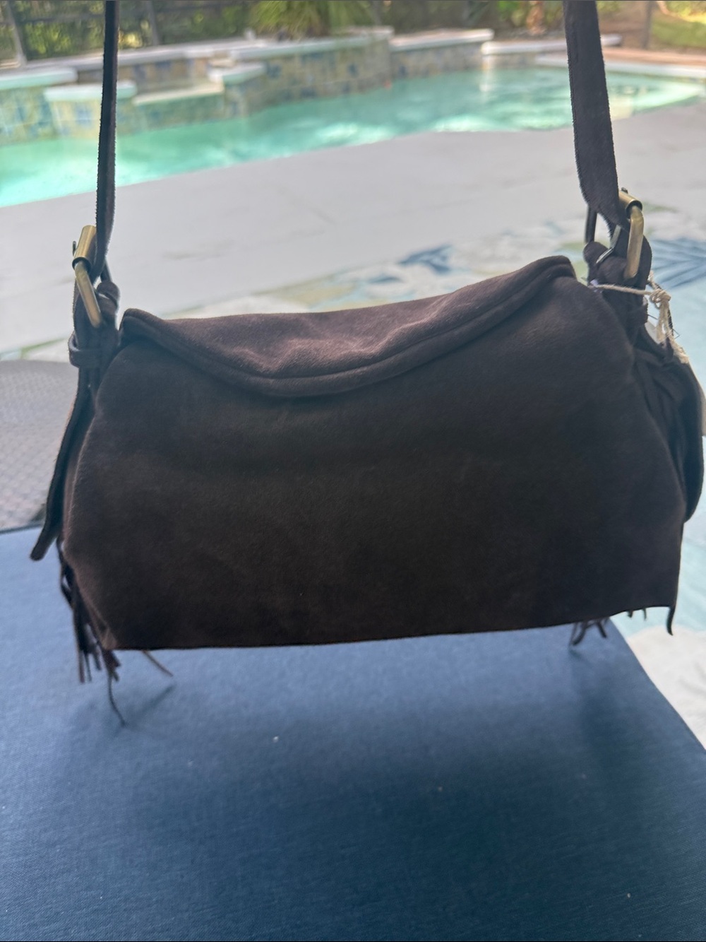 Suede Dark Brown Shoulder Bag with Adjustable Strap